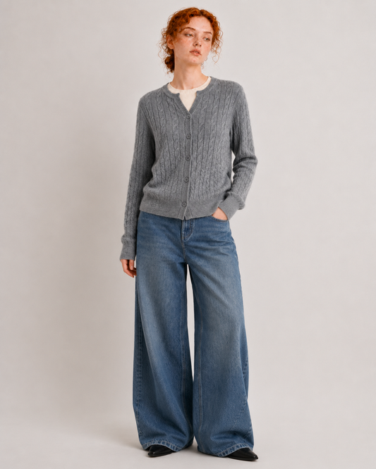 100% Australian Merino Wool Faux-Layered Cable-Knit Top