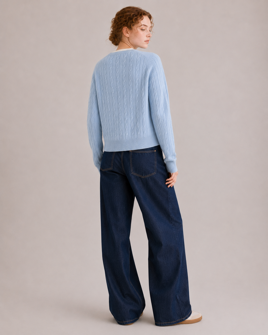100% Australian Merino Wool Faux-Layered Cable-Knit Top