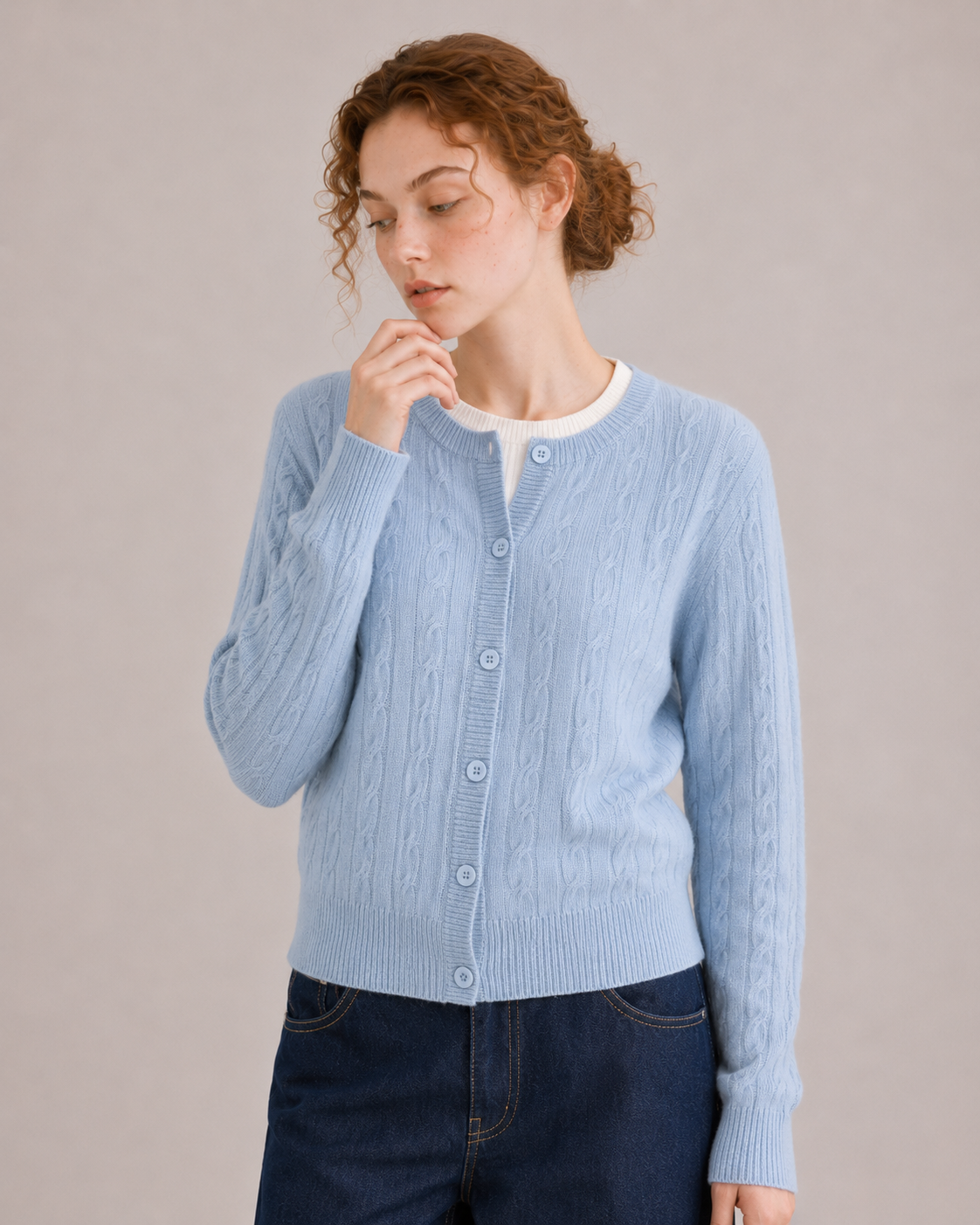 100% Australian Merino Wool Faux-Layered Cable-Knit Top