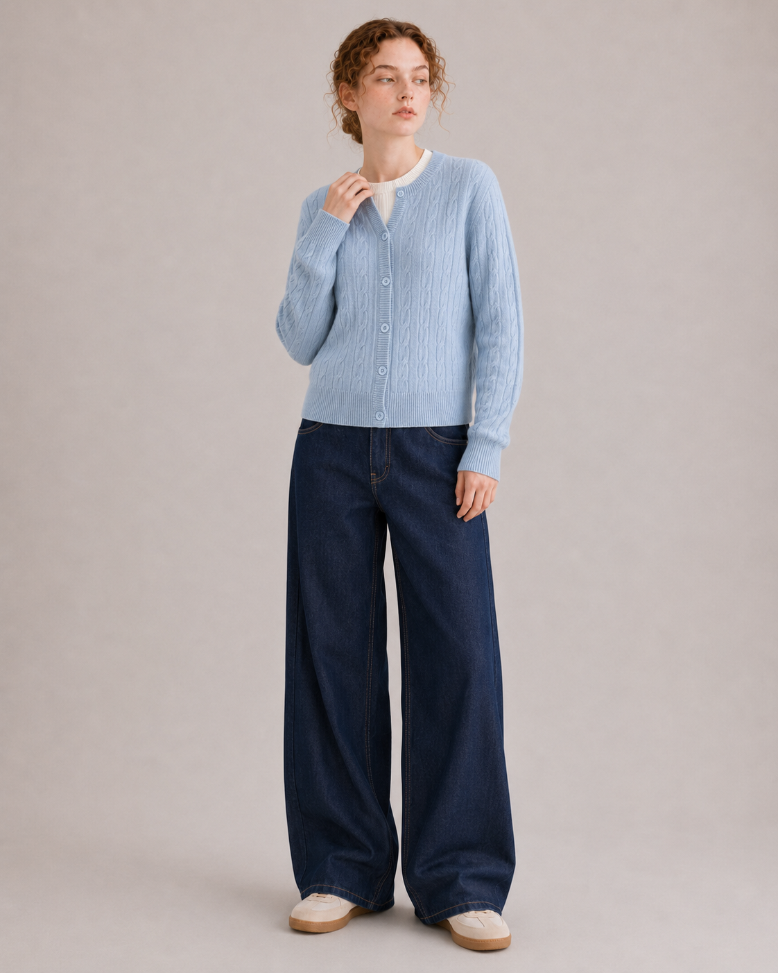 100% Australian Merino Wool Faux-Layered Cable-Knit Top
