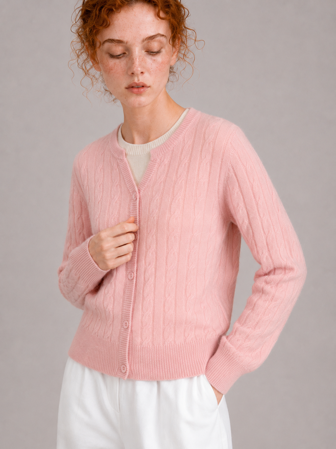 100% Australian Merino Wool Faux-Layered Cable-Knit Top