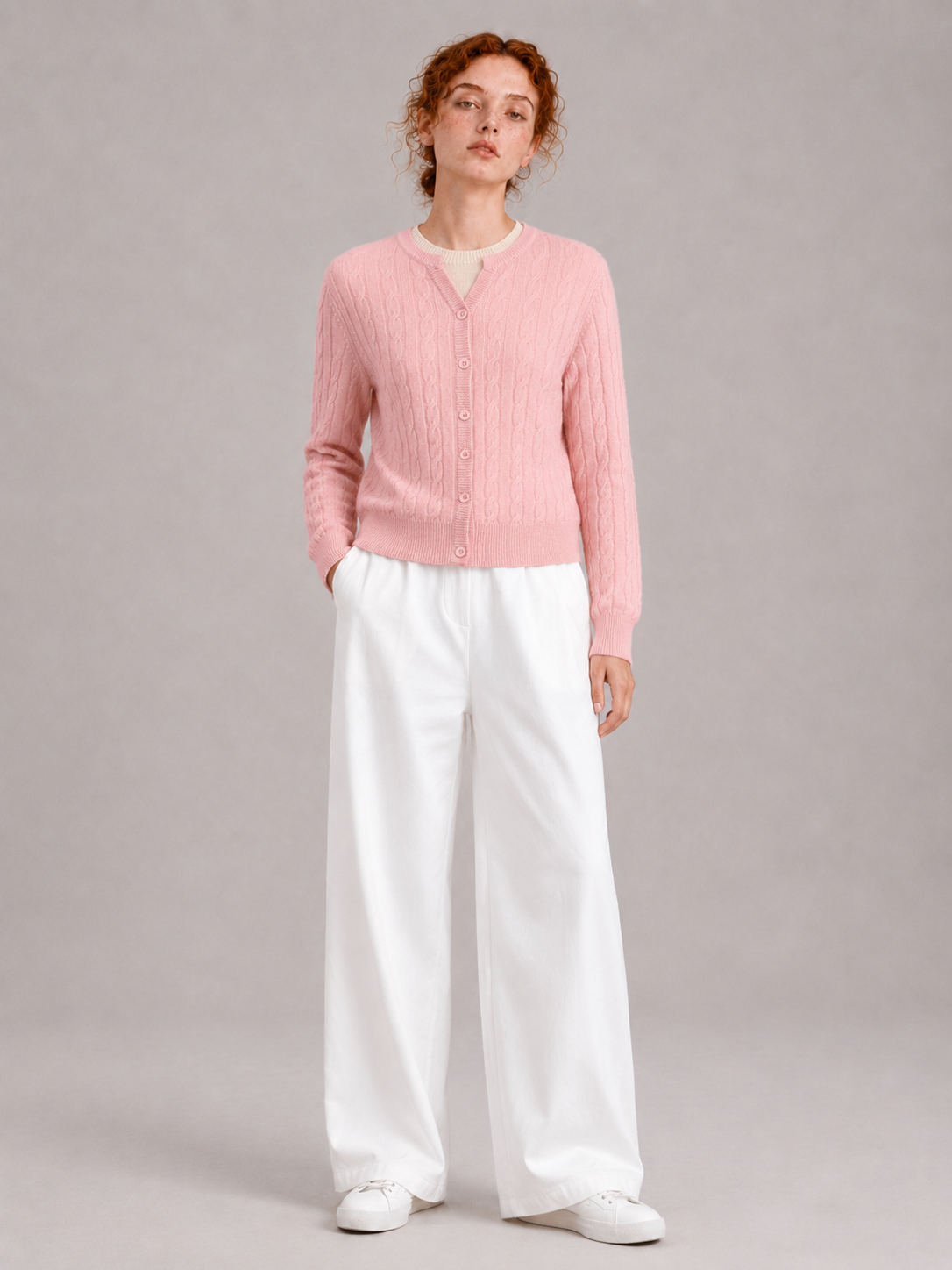 100% Australian Merino Wool Faux-Layered Cable-Knit Top