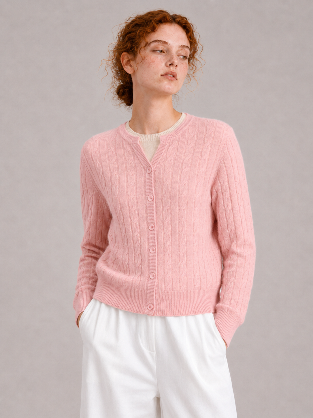 100% Australian Merino Wool Faux-Layered Cable-Knit Top