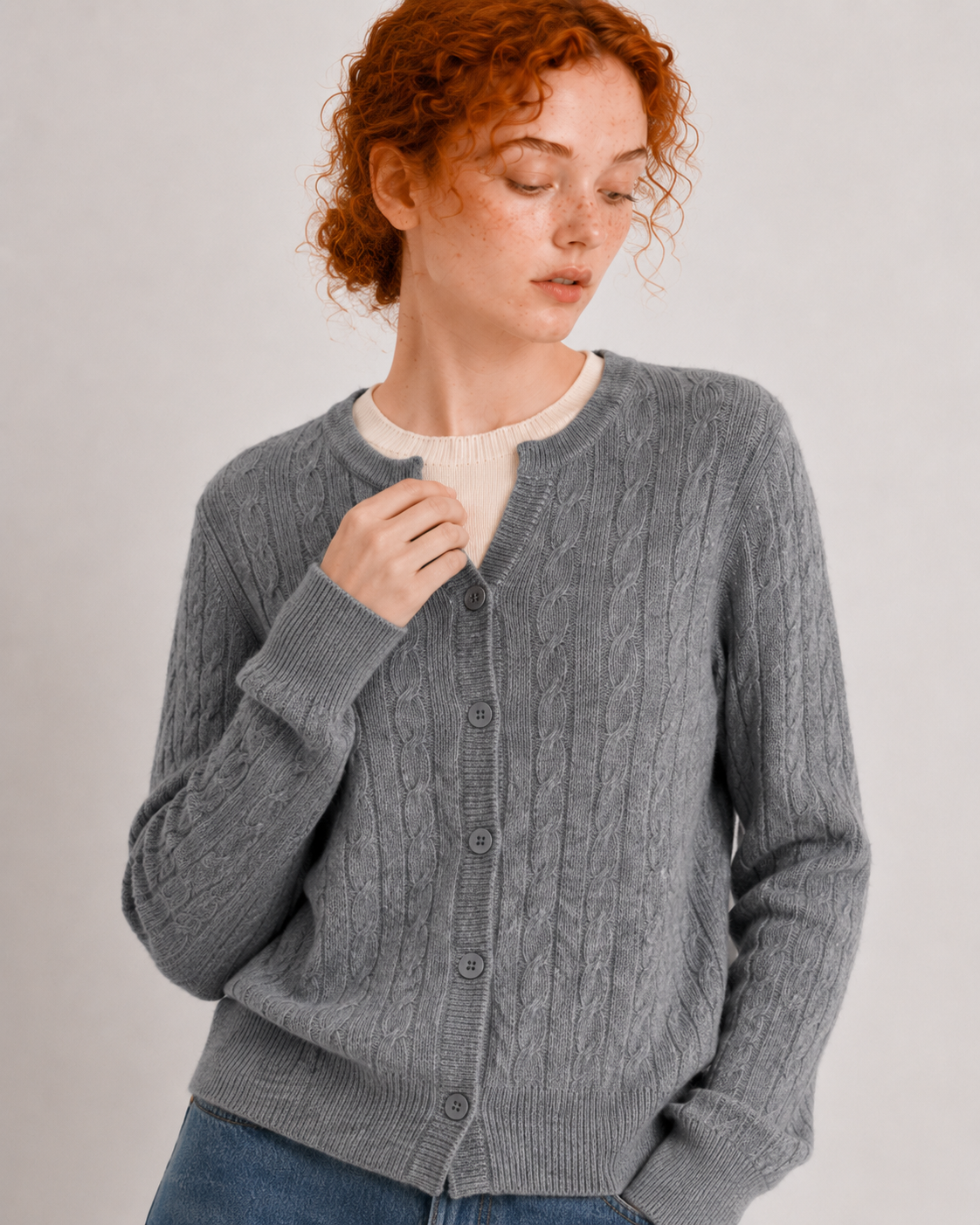 100% Australian Merino Wool Faux-Layered Cable-Knit Top