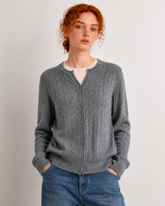 100% Australian Merino Wool Faux-Layered Cable-Knit Top