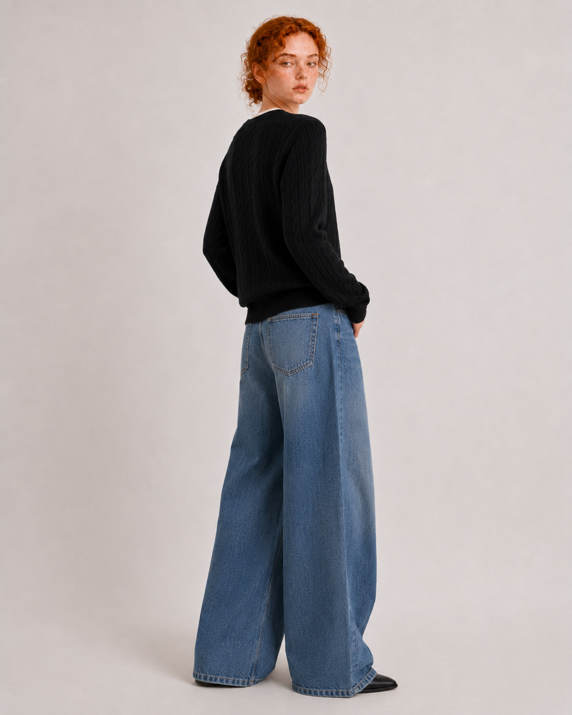 100% Australian Merino Wool Faux-Layered Cable-Knit Top