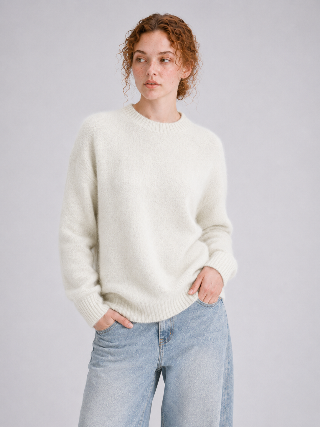 Brushed  87.7% Wool, 6.6% Cashmere, 5.7% Silk Crew-Neck Jumper