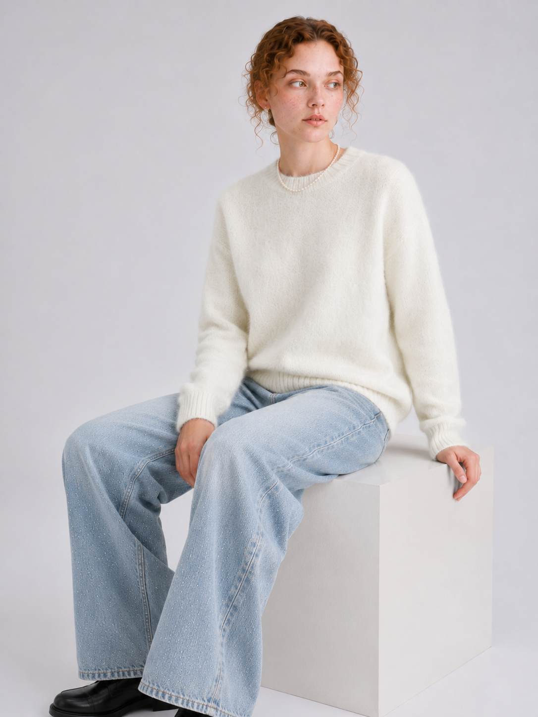 Brushed  87.7% Wool, 6.6% Cashmere, 5.7% Silk Crew-Neck Jumper