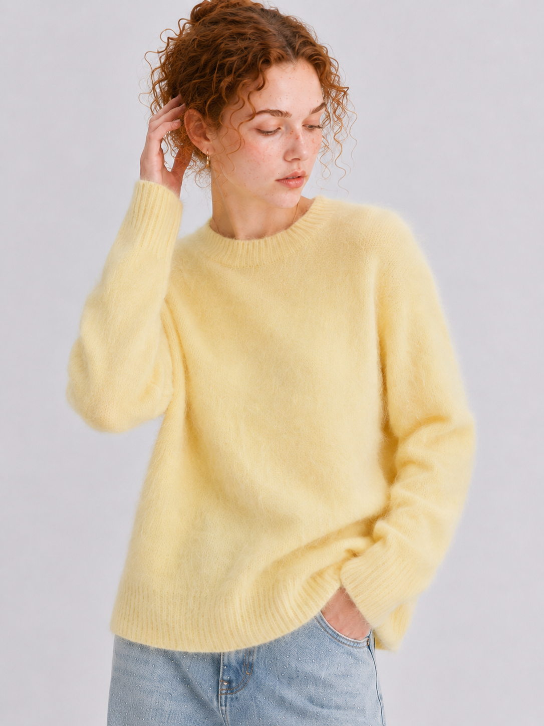 Brushed  87.7% Wool, 6.6% Cashmere, 5.7% Silk Crew-Neck Jumper