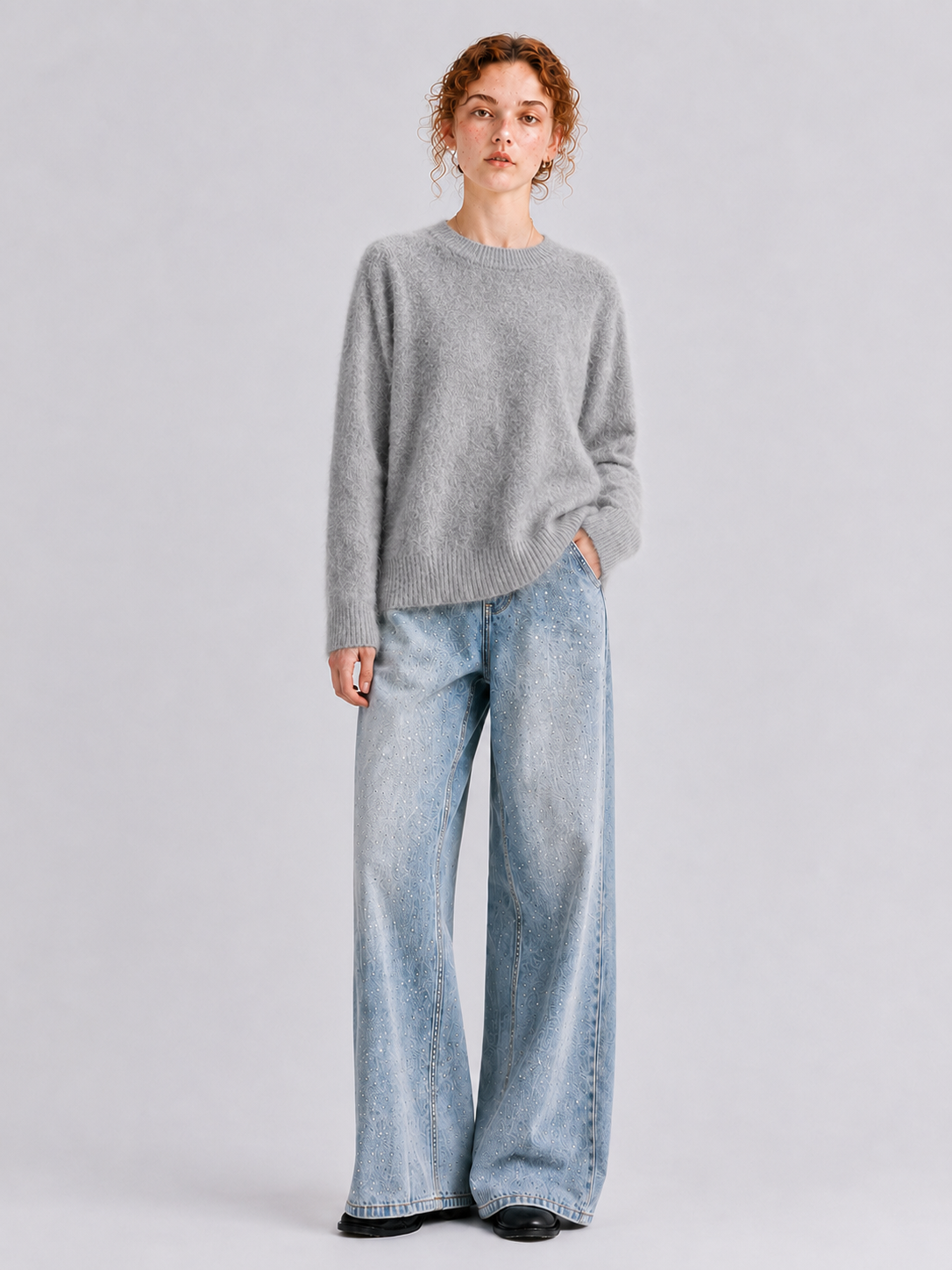Brushed  87.7% Wool, 6.6% Cashmere, 5.7% Silk Crew-Neck Jumper