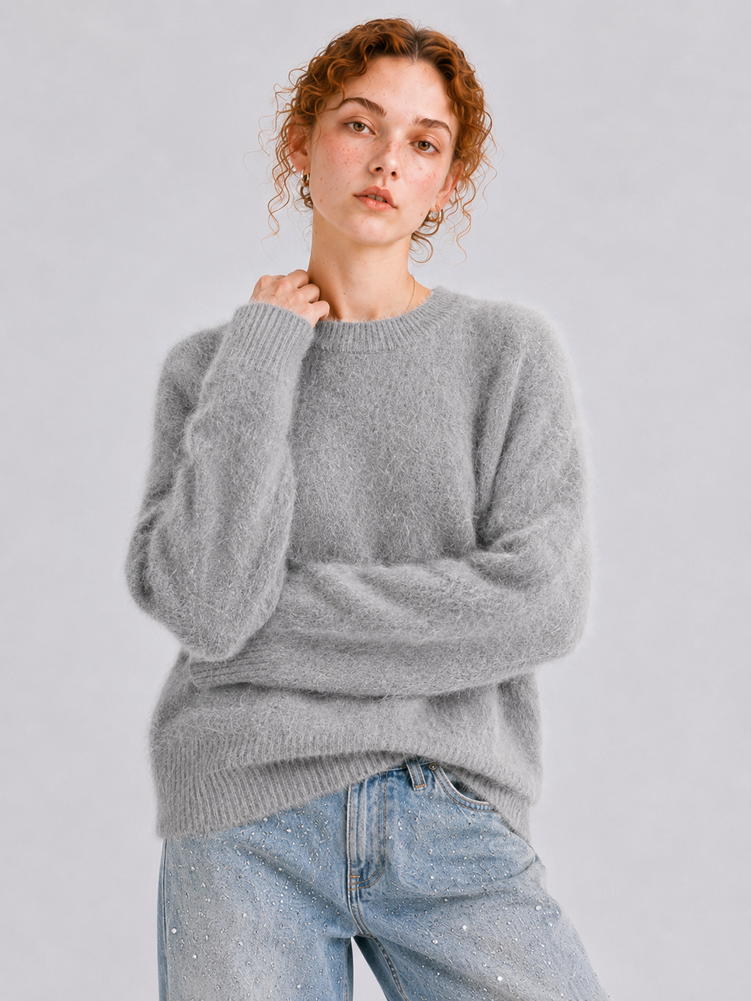 Brushed  87.7% Wool, 6.6% Cashmere, 5.7% Silk Crew-Neck Jumper