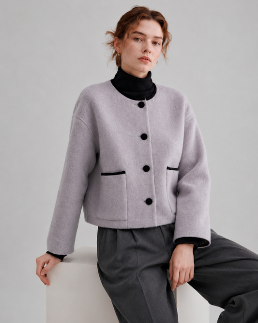 100% Sheep Wool Crop Coat, Oversized Boxy Jacket, Minimalist Outerwear Designed Sydney