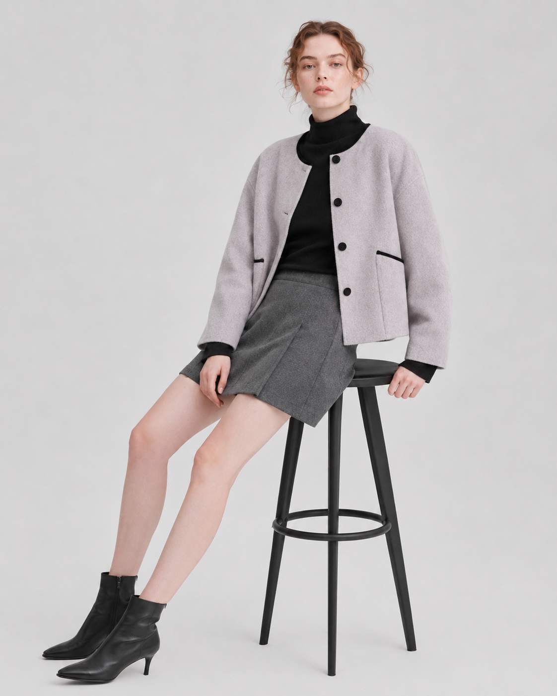 100% Sheep Wool Crop Coat, Oversized Boxy Jacket, Minimalist Outerwear Designed Sydney