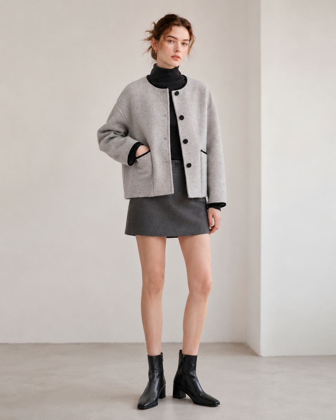 100% Sheep Wool Crop Coat, Oversized Boxy Jacket, Minimalist Outerwear Designed Sydney