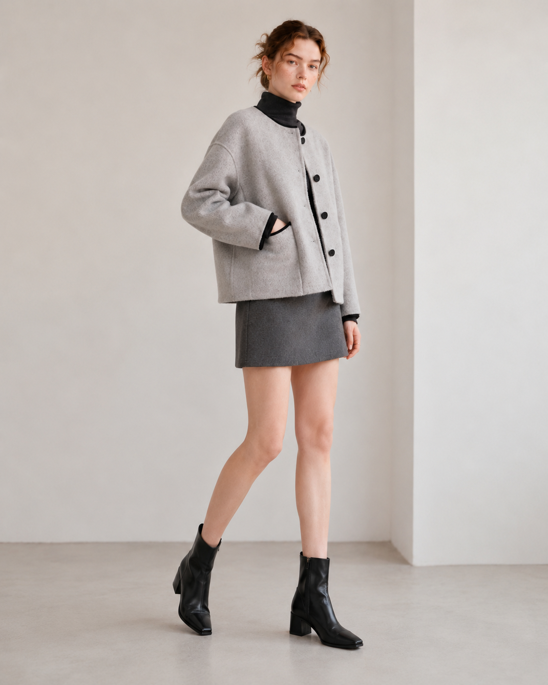 100% Sheep Wool Crop Coat, Oversized Boxy Jacket, Minimalist Outerwear Designed Sydney