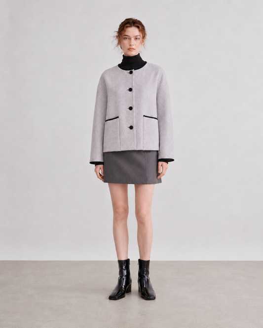 100% Sheep Wool Crop Coat, Oversized Boxy Jacket, Minimalist Outerwear Designed Sydney