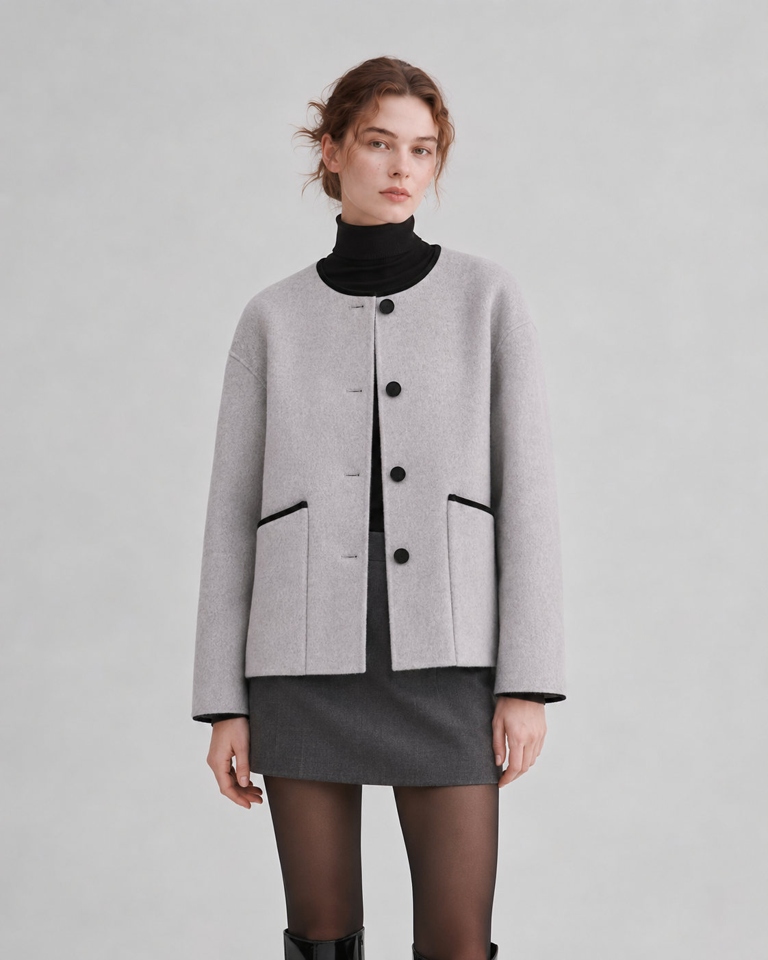 100% Sheep Wool Crop Coat, Oversized Boxy Jacket, Minimalist Outerwear Designed Sydney