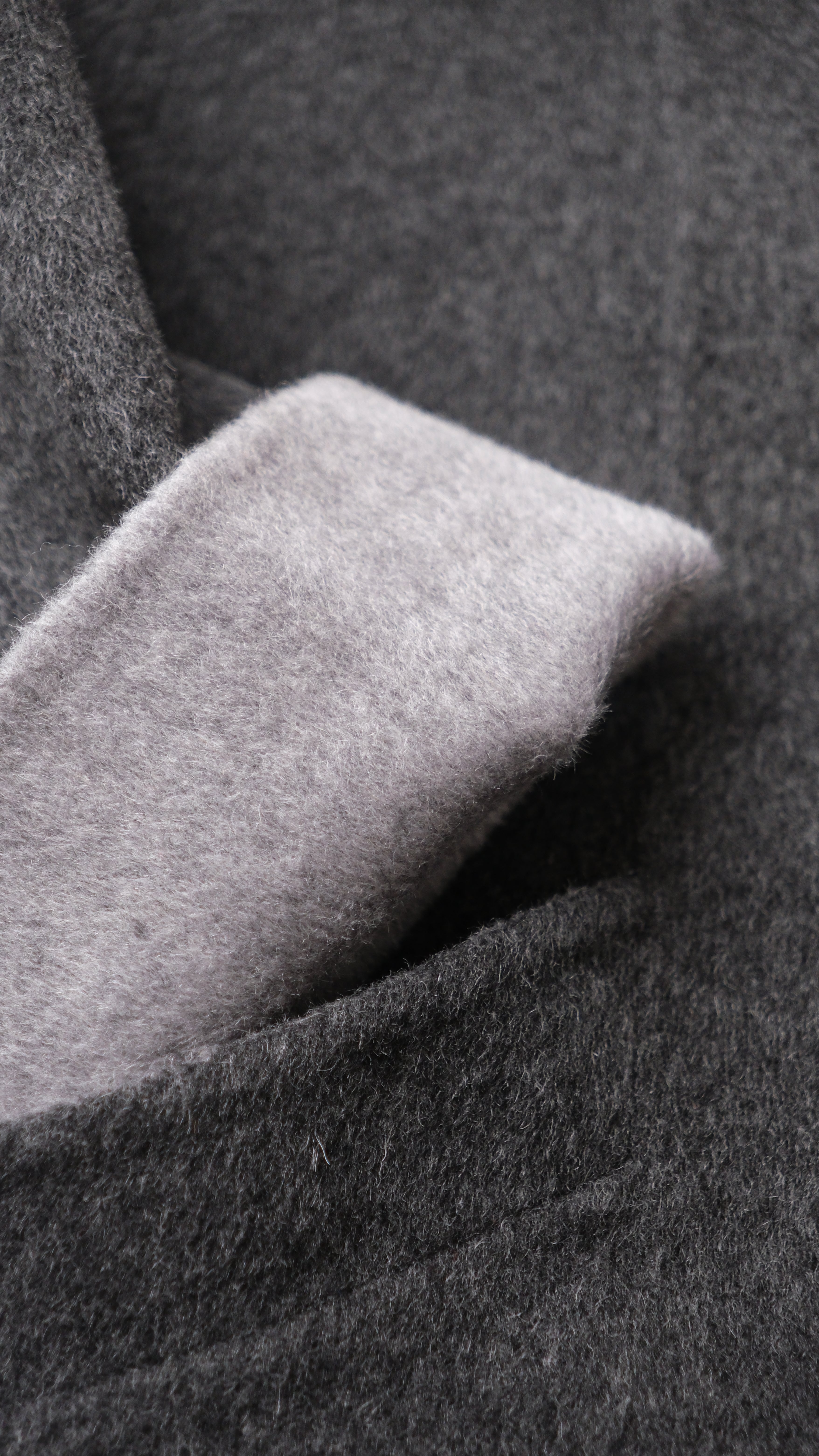 Black/Red, Brown/Dusty pink, Grey/Light grey - Two Tone Maxi Pointed Collar Mid-calf Length 100% wool coat