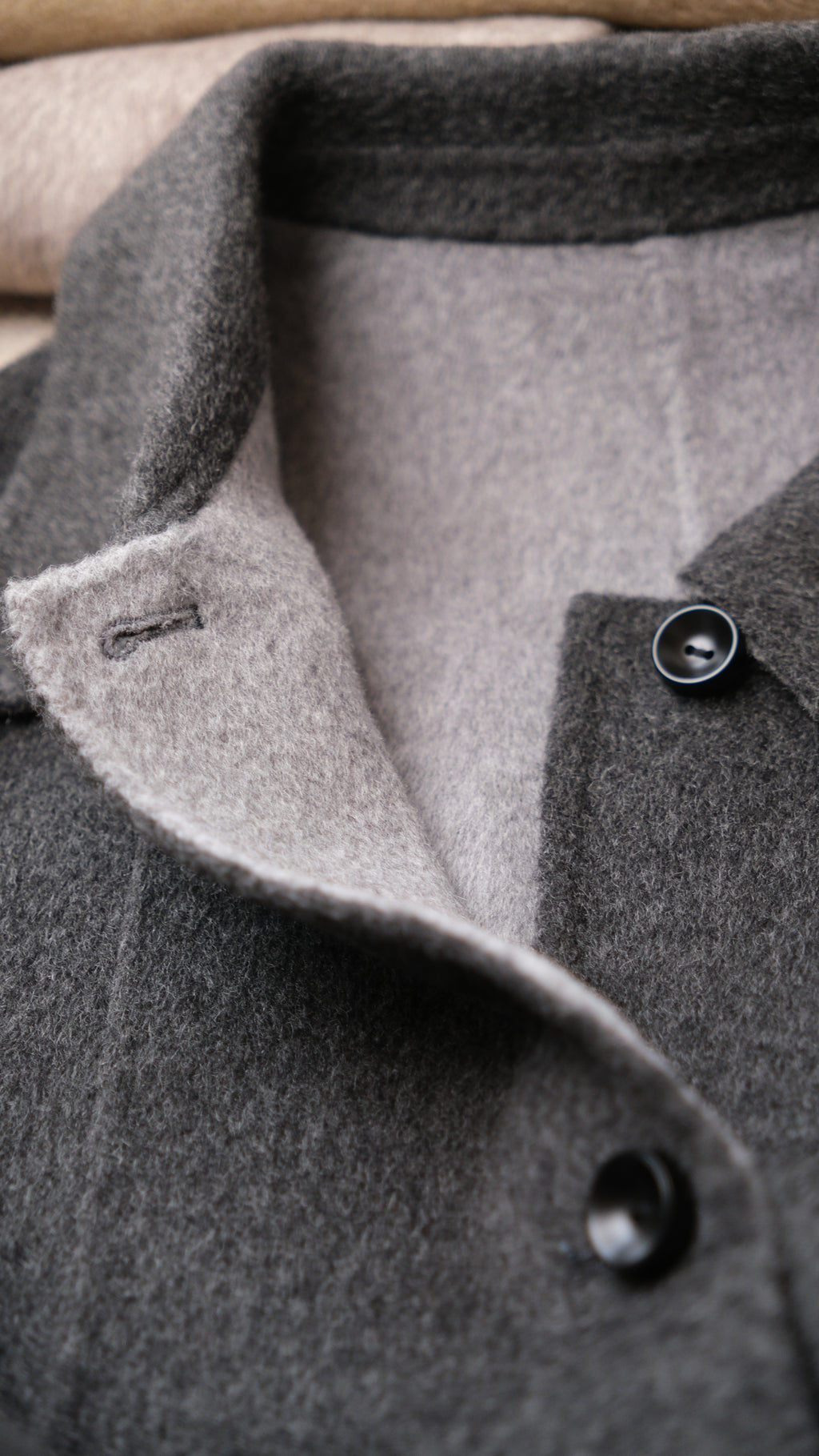 Black/Red, Brown/Dusty pink, Grey/Light grey - Two Tone Maxi Pointed Collar Mid-calf Length 100% wool coat
