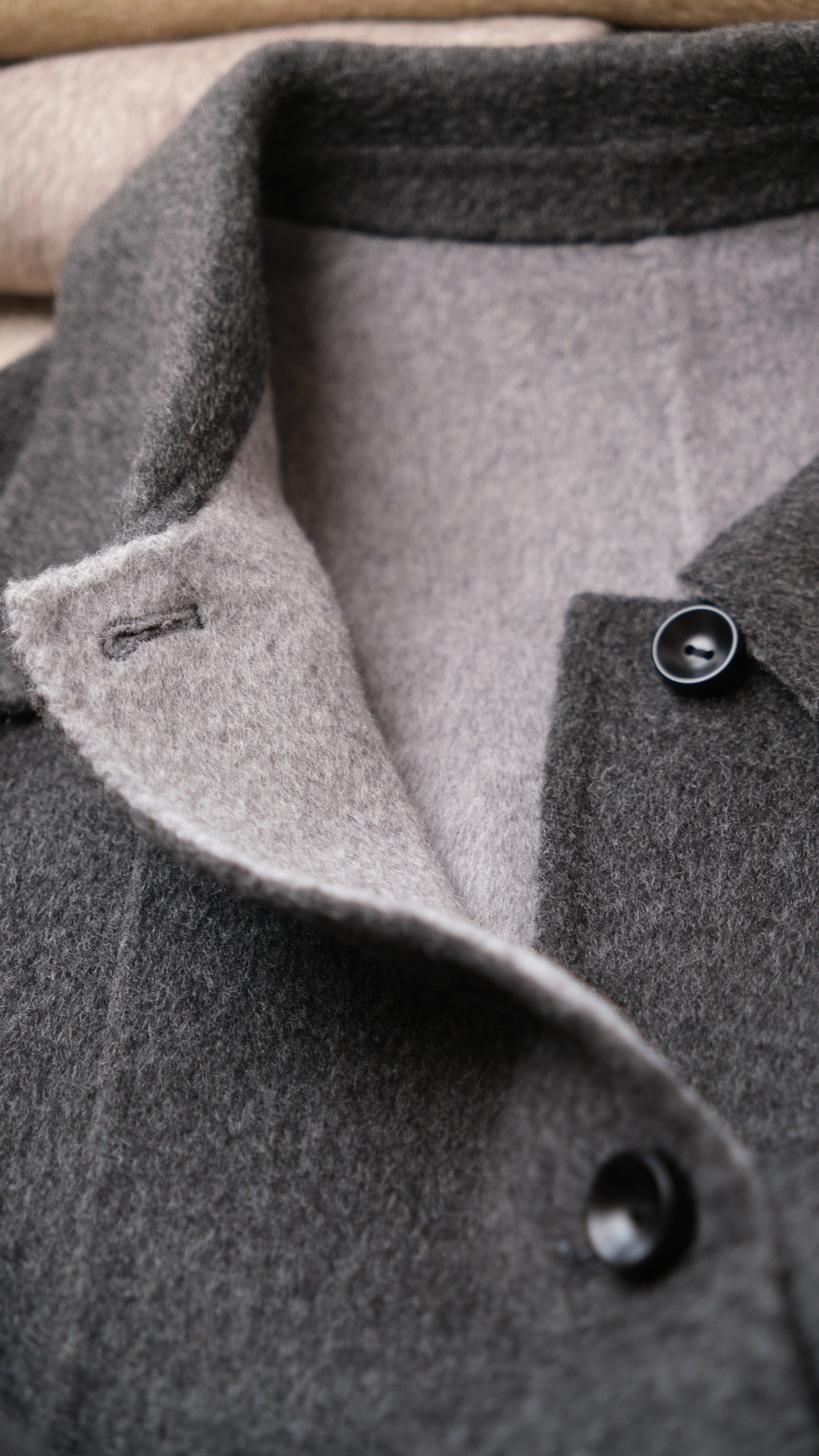 Black/Red, Brown/Dusty pink, Grey/Light grey - Two Tone Maxi Pointed Collar Mid-calf Length 100% wool coat