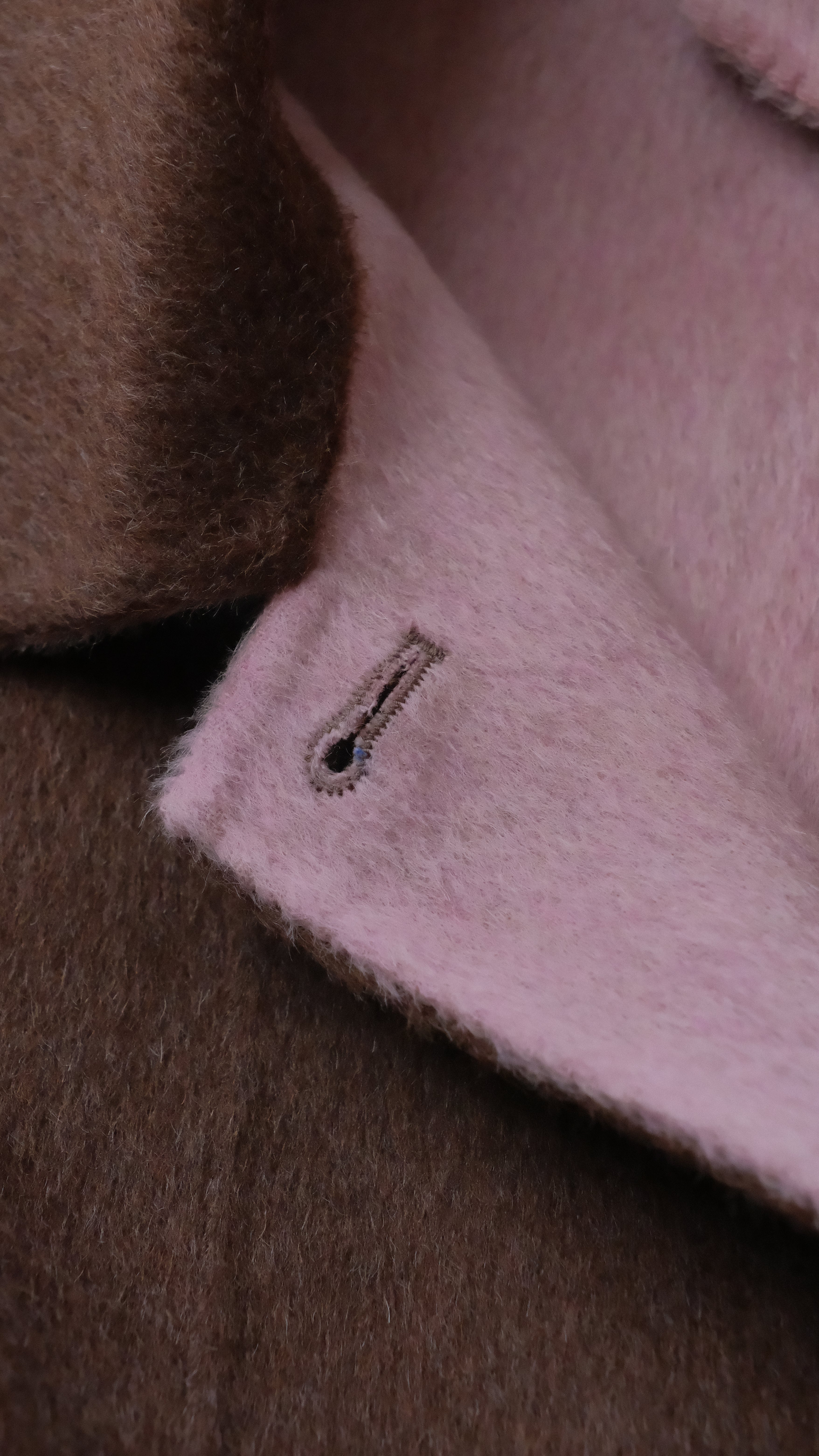 Black/Red, Brown/Dusty pink, Grey/Light grey - Two Tone Maxi Pointed Collar Mid-calf Length 100% wool coat