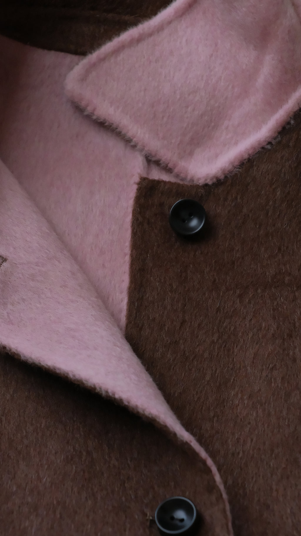 Black/Red, Brown/Dusty pink, Grey/Light grey - Two Tone Maxi Pointed Collar Mid-calf Length 100% wool coat
