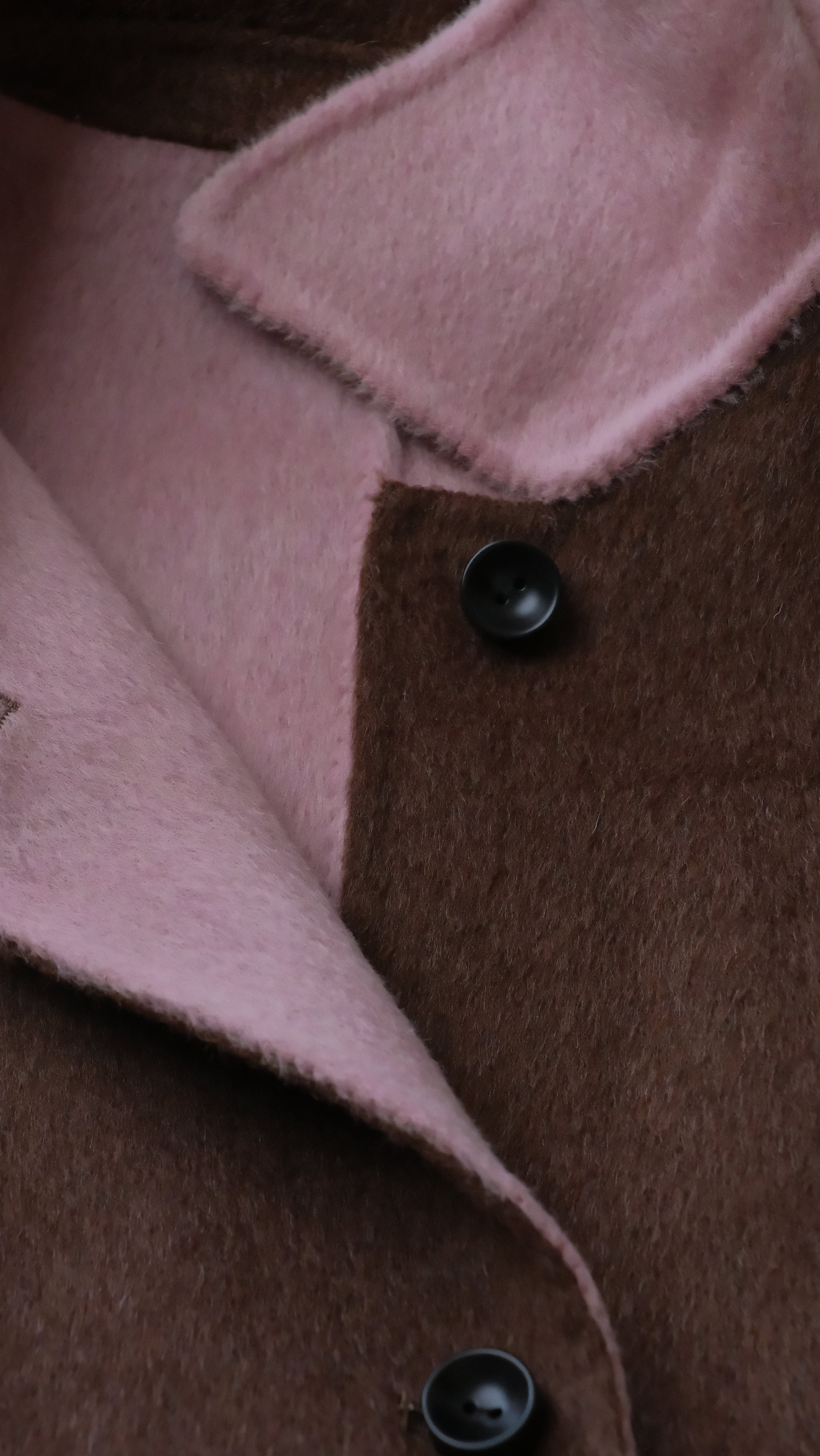 Black/Red, Brown/Dusty pink, Grey/Light grey - Two Tone Maxi Pointed Collar Mid-calf Length 100% wool coat