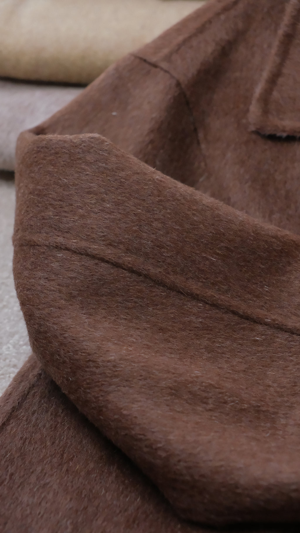 Black/Red, Brown/Dusty pink, Grey/Light grey - Two Tone Maxi Pointed Collar Mid-calf Length 100% wool coat