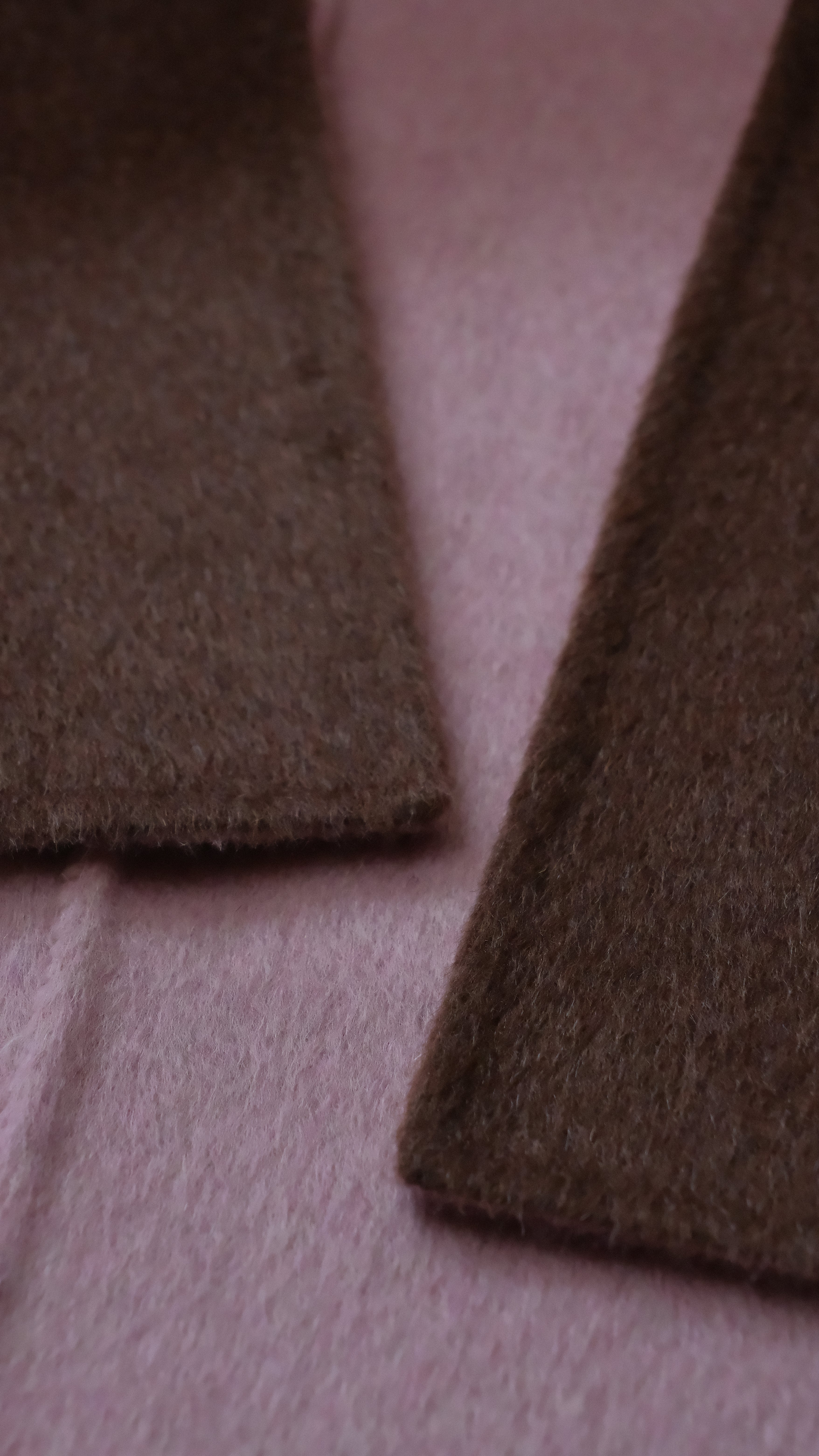 Black/Red, Brown/Dusty pink, Grey/Light grey - Two Tone Maxi Pointed Collar Mid-calf Length 100% wool coat