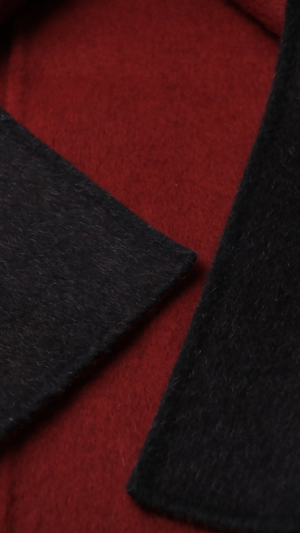 Black/Red, Brown/Dusty pink, Grey/Light grey - Two Tone Maxi Pointed Collar Mid-calf Length 100% wool coat