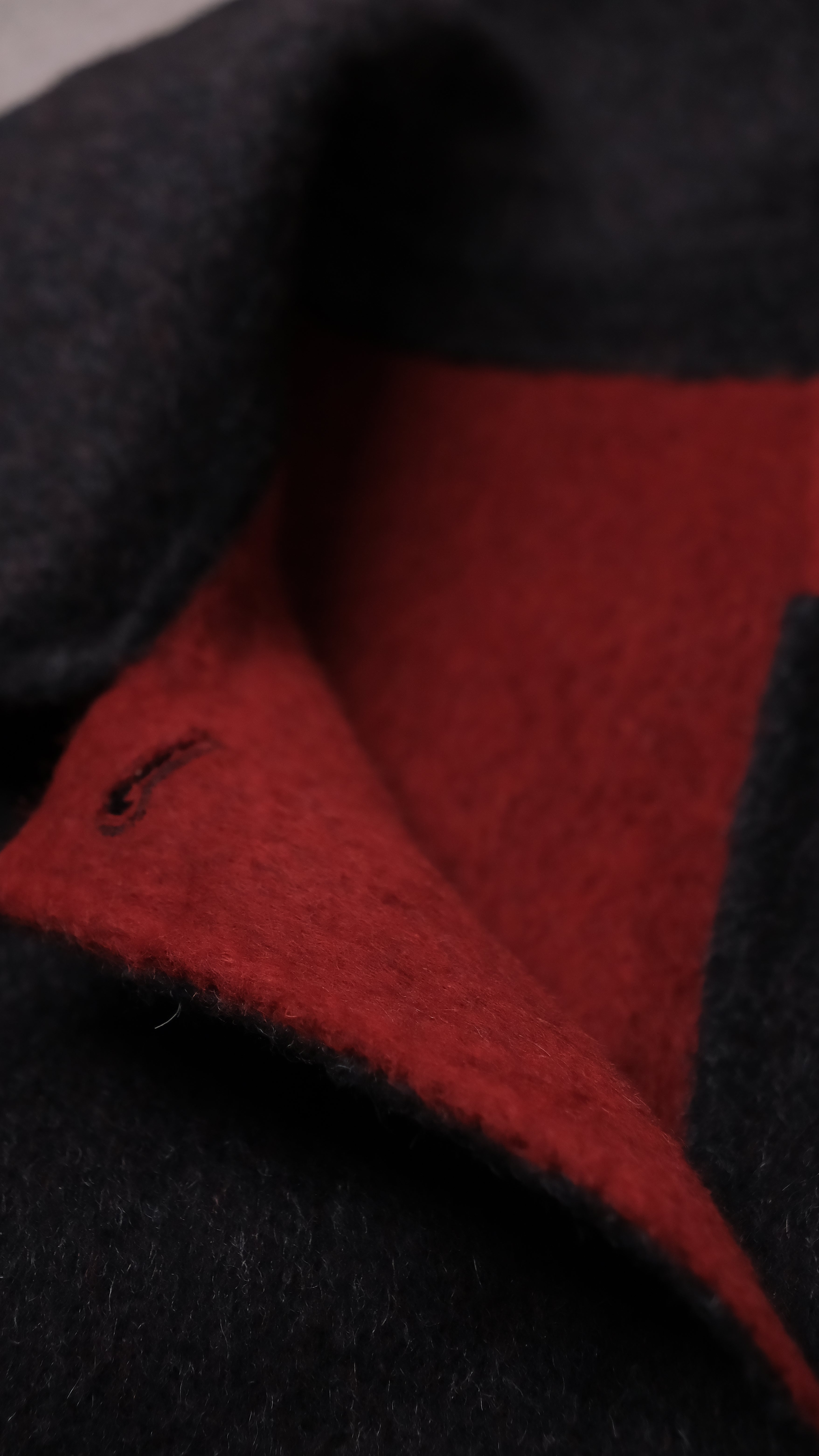 Black/Red, Brown/Dusty pink, Grey/Light grey - Two Tone Maxi Pointed Collar Mid-calf Length 100% wool coat