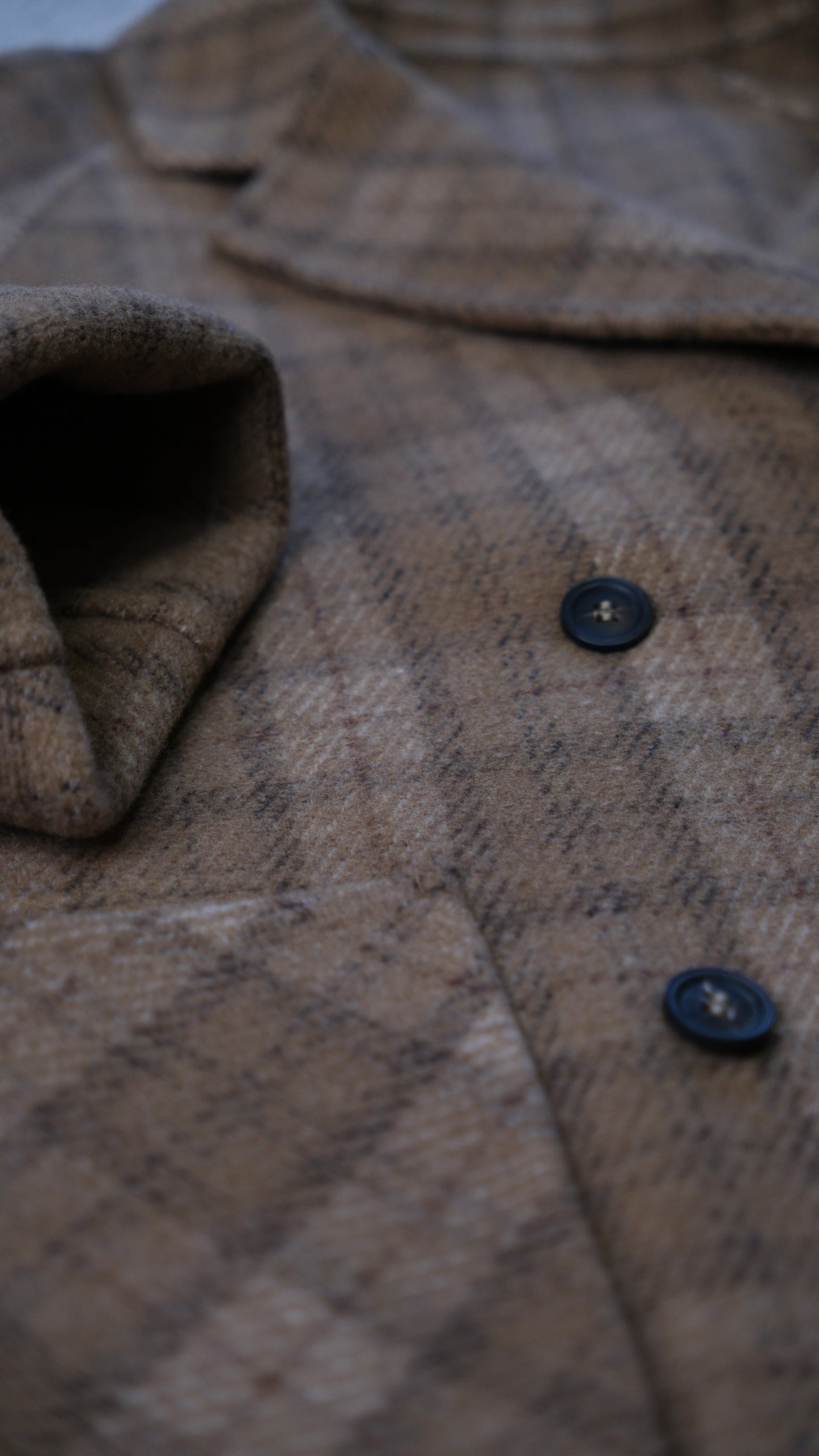 Relaxed Silhouette Mid-length 100% Wool Coat, Brown Plaid