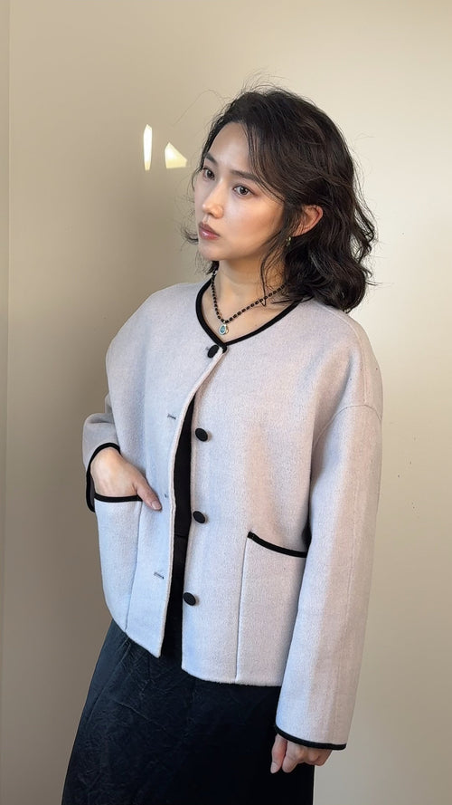 100% Sheep Wool Crop Coat, Oversized Boxy Jacket, Minimalist Outerwear Designed Sydney