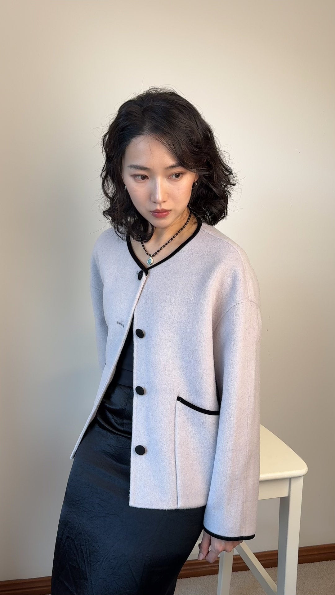 100% Sheep Wool Crop Coat, Oversized Boxy Jacket, Minimalist Outerwear Designed Sydney