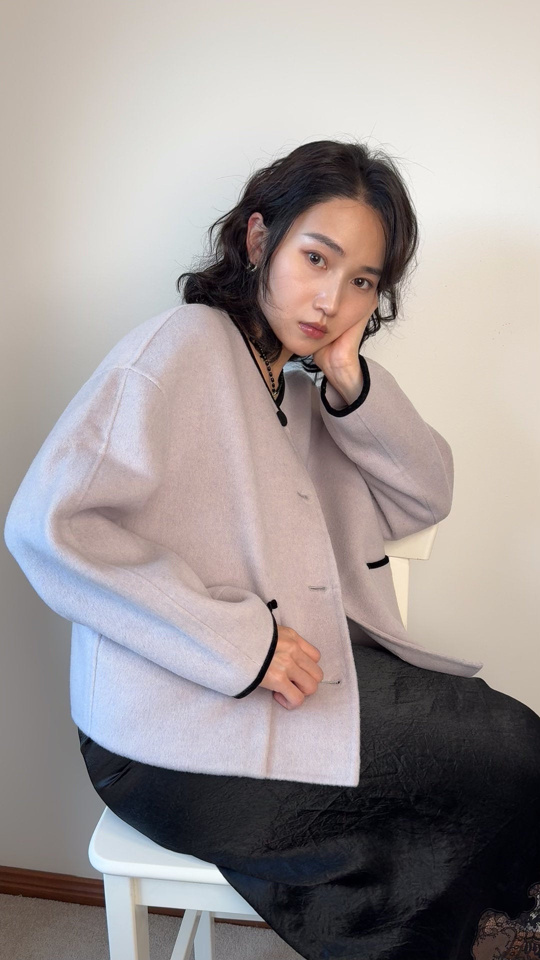 100% Sheep Wool Crop Coat, Oversized Boxy Jacket, Minimalist Outerwear Designed Sydney