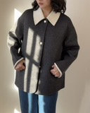 Relaxed Silhouette Mid length 100% Sheep wool coat - Two-Tone Small Point Collar