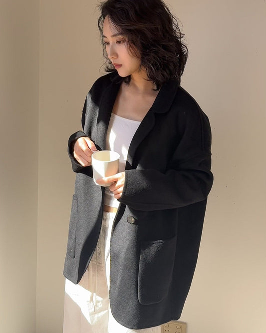 Oversized Wool blazer, Minimalist Boxy Jacket, Relaxed Fit Outerwear