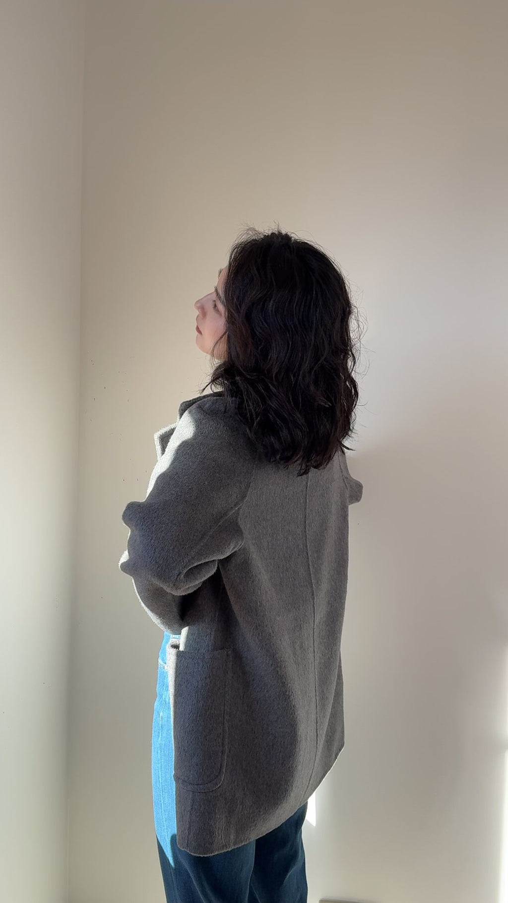 Grey Double Breasted Wool Blazer Coat, Tailored Minimalist Winter Jacket