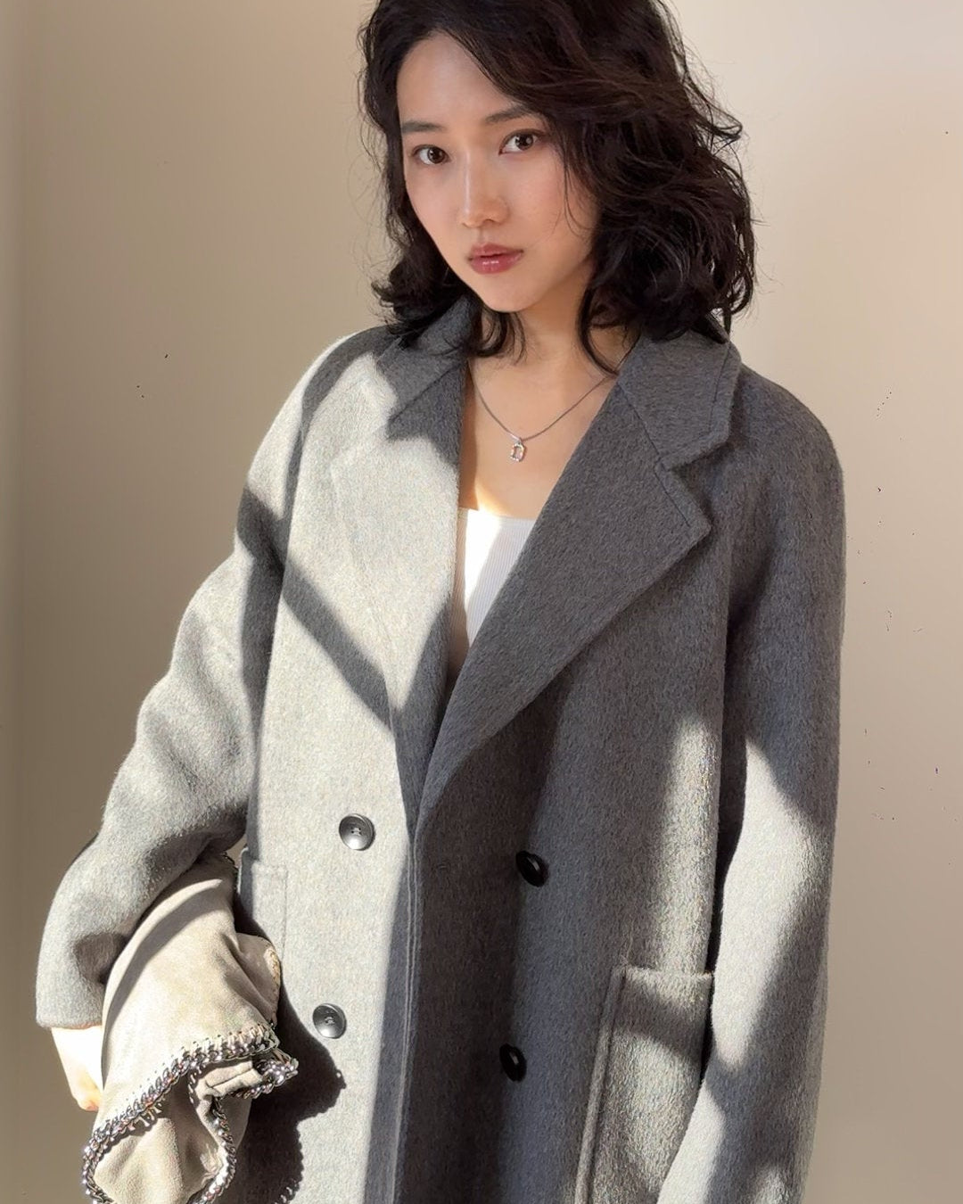 Grey Double Breasted Wool Blazer Coat, Tailored Minimalist Winter Jacket