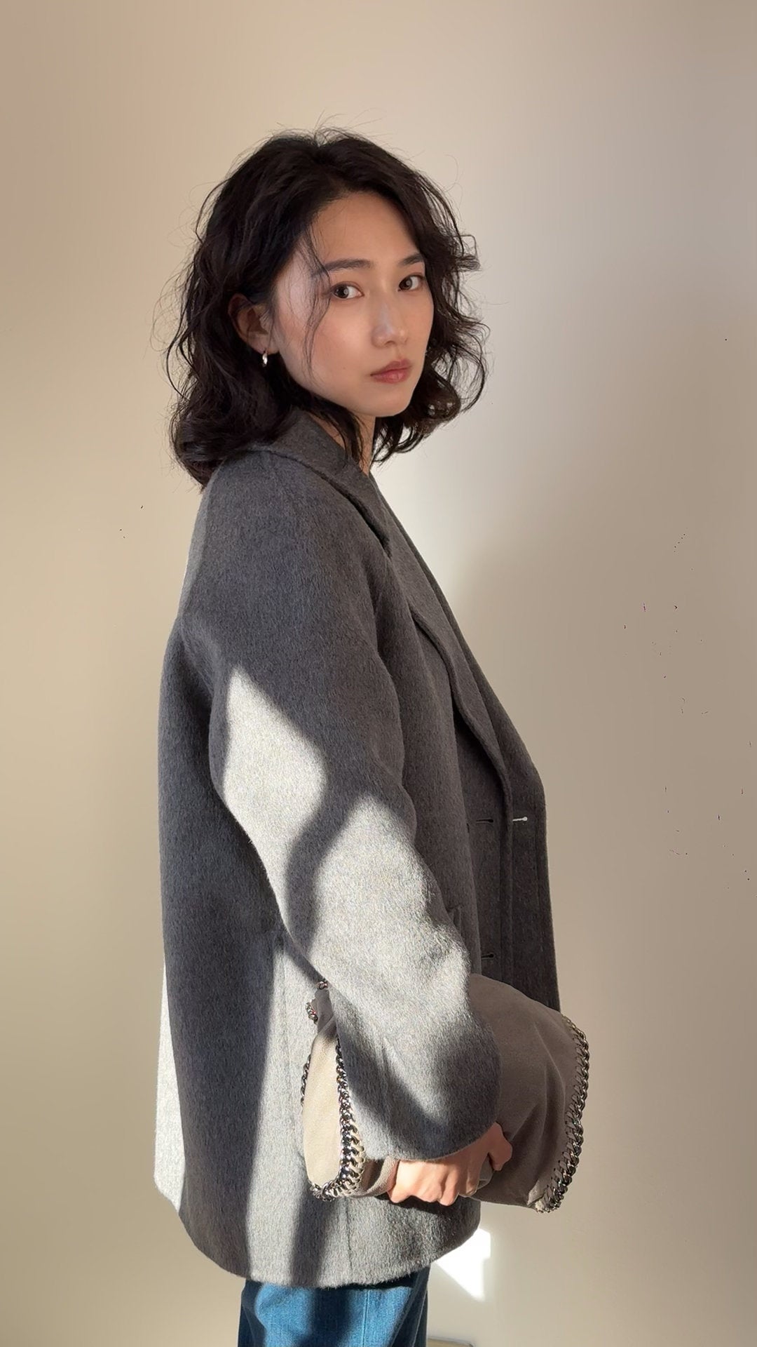 Grey Double Breasted Wool Blazer Coat, Tailored Minimalist Winter Jacket