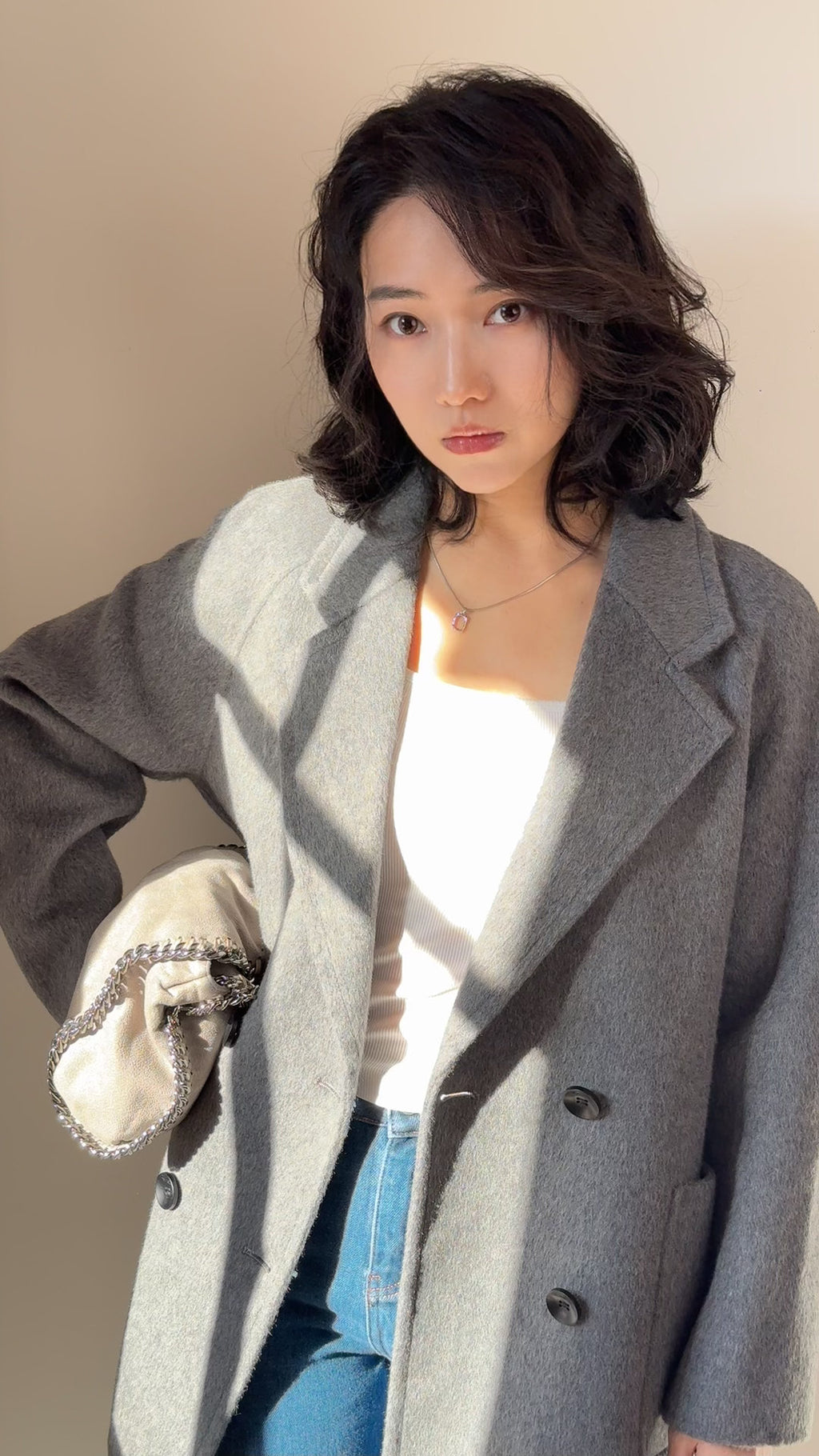 Grey Double Breasted Wool Blazer Coat, Tailored Minimalist Winter Jacket
