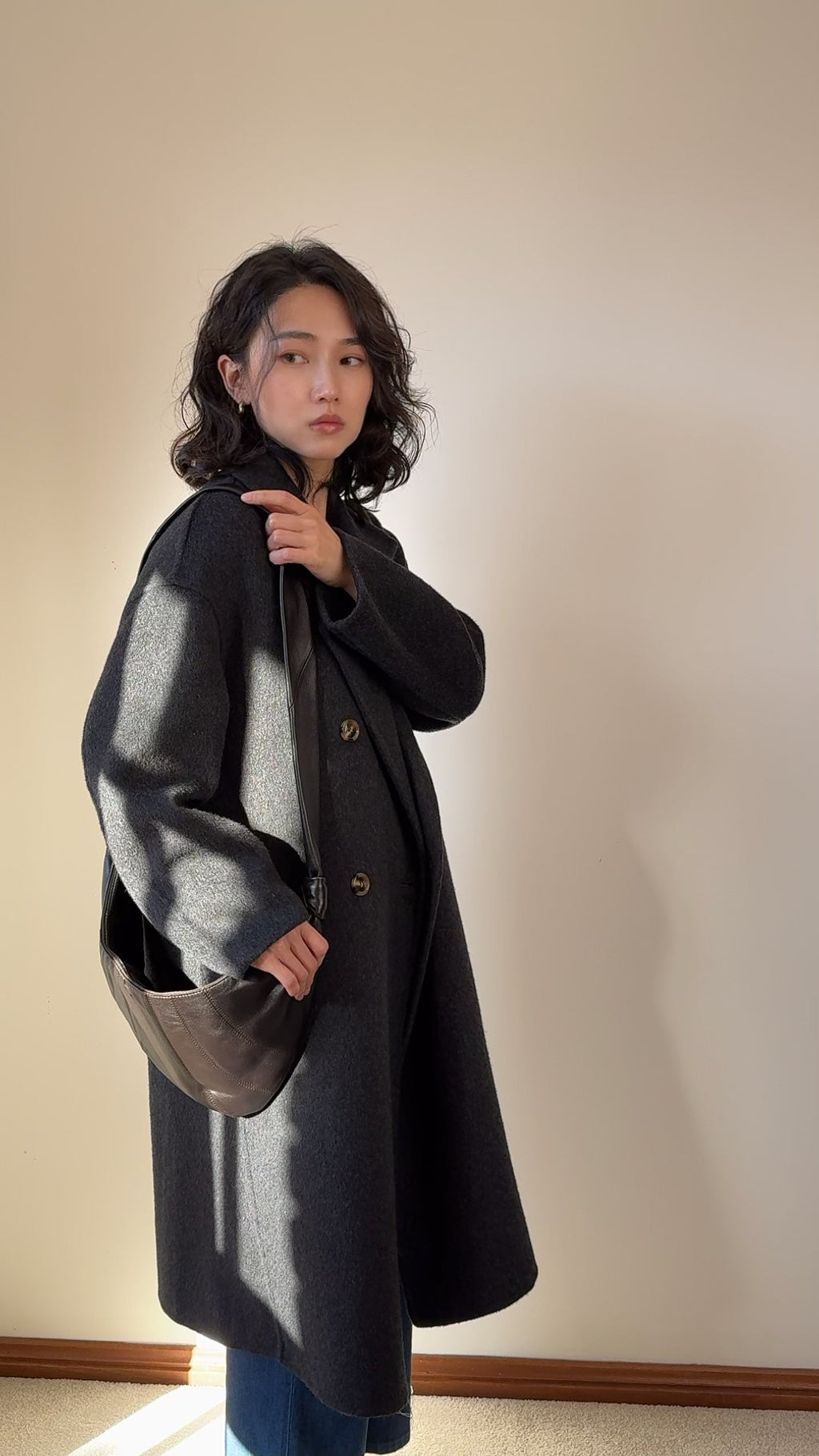 100% Wool Double Breasted Grey Coat Unisex, Oversized Long Tailored Winter Overcoat