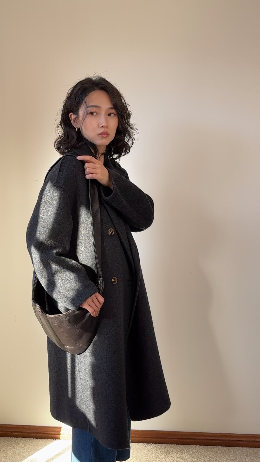 100% Wool Double Breasted Grey Coat Unisex, Oversized Long Tailored Winter Overcoat